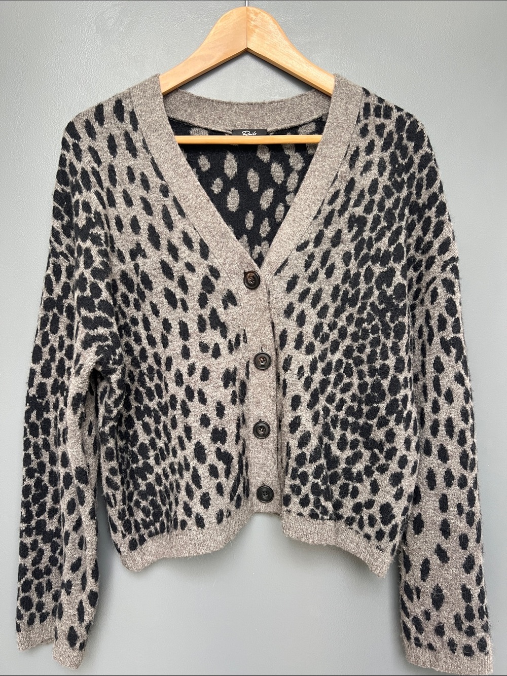 Rails Leopard-Print V-Neck Button Cardigan Sweater - Black & Taupe